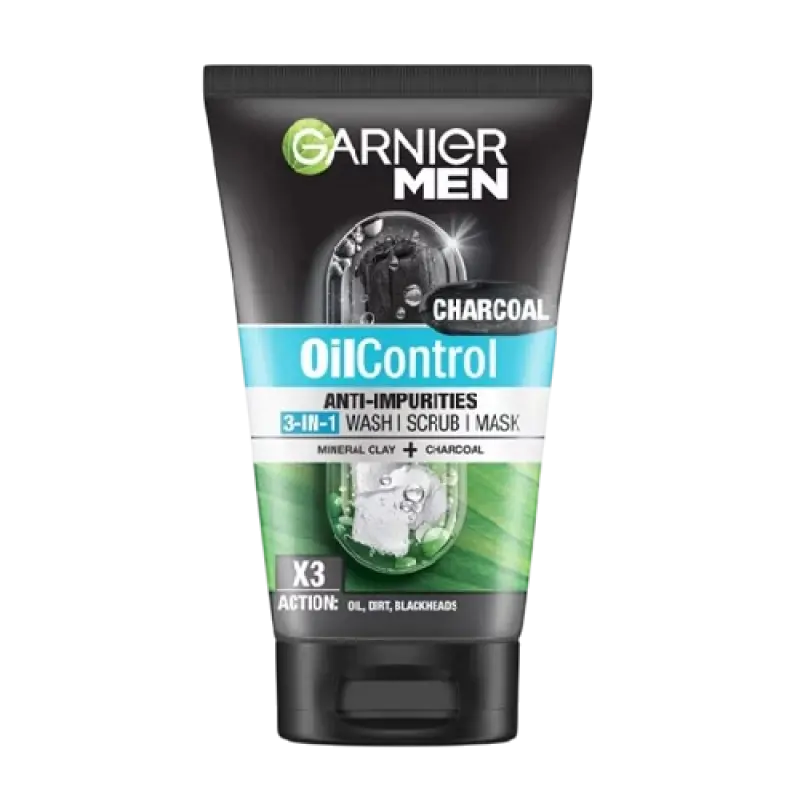 Garnier Men Scrub Mask Oil Control Anti-Impurities 3-In-1 Face Wash (100ml)